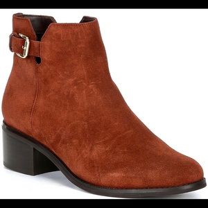 Cole Haan Haidyn Suede Buckle Detail Block Heel Booties